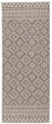 In- & Outdoor Kurzflor Teppich, rutschfest, Balkon Terrasse Küchenteppich, Boho Ethno -Beige - 80cm x 220cm - UV- und Witterungsbeständig, Moderner Teppich