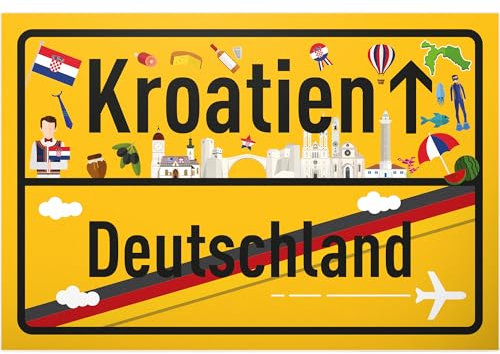 DankeDir! Kroatien Deutschland Ortsschild - Schild 30 x 20 cm - Geschenk Idee Gutschein Reise Urlaub Reisegutschein Männer & Frauen Geldgeschenk Abschiedskarte Geschenkidee Deko Karte