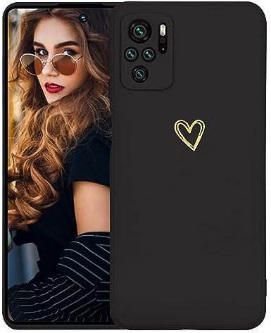 Kaywzo Hülle für Xiaomi Redmi Note 10 4G/10S,Weich TPU Silikon Handyhülle mit Herzmuster,Minimalismus Design,Ultradünn Mädchen Stoßfest Kratzfeste Schutzhülle Case Cover,Schwarz