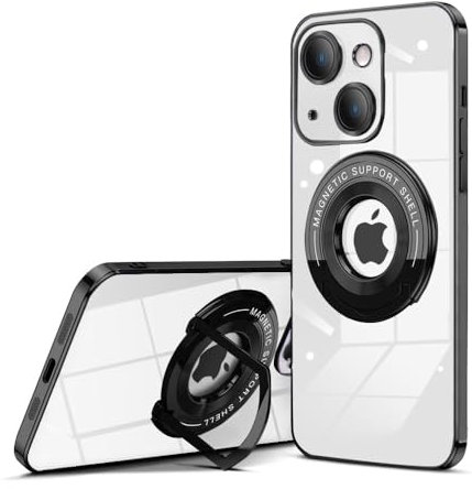 QLTYPRI Magnetic Clear Case for iPhone 14 Case Compatible with MagSafe, Invisible Ring Holder Stand, Camera Lens Full Protection, Slim Silicone Shockproof Phone Case Cover for iPhone 14 – Black