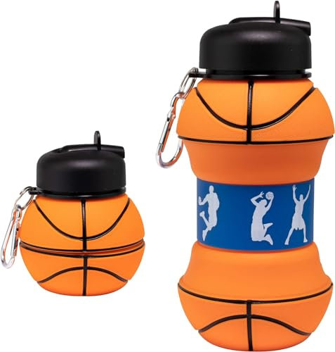 Bouteille d'eau en Silicone pour le Basketball - Enfants et Adultes,Bouteille d'eau pliable réutilisable sans BPA, Personnalisé avec votre sport - 550 ml