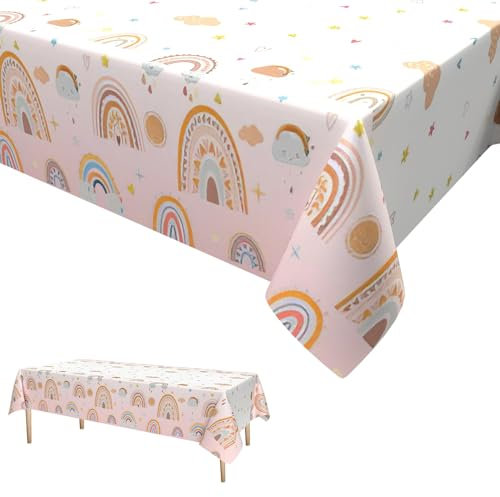 Regenbogen Party Tischdecke,Böhmisch Tischdecke Bunt Wasserdicht Plastik Tischtuch für Kinder Mädchen Jungen Geburtstag Party Dekoration 137 x 274cm
