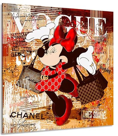 Kunstgestalten24 Minnie Maus Vogue Comic Pop Art Leinwand | Echtholz-Keilrahmen | Moderne Bilder Wohnzimmer | Bild Auf Leinwand | Wandbild XXL | 40x40x2cm