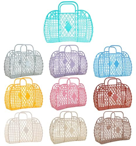YEXEXINM 10 Stück Plastikgelee Taschen Wiederverwendbarer Geschenkkorb Strandtasche, Braut-, Osterkorb Jelly Bag Kunststoff-Jelly Taschen für Kinder, Mädchen, Frauen
