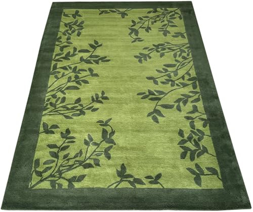 Grün Teppich 100% Wolle 200X300 cm Handarbeit Blatt Designer Orientteppich WT4