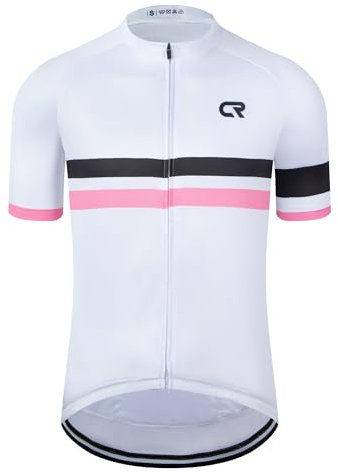 Coconut Ropamo CR Herren-Radtrikot, kurzärmelig, Rennrad-Shirt mit 3 + 1 Reißverschlusstaschen, atmungsaktiv, schnell trocknend, Weiß/Pink, X-Large