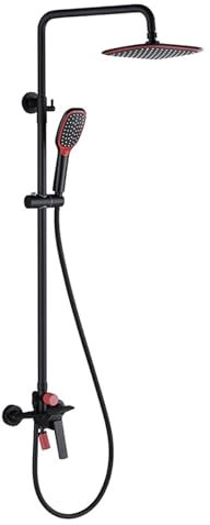 BiaoTeng Duschsystem Regendusche mit Armatur, Höhenverstellbar 90~120 Cm, Einhebelmischer 3 Funktions Wasserauslass Duschbrause Set mit Armatur, schwarz+rot