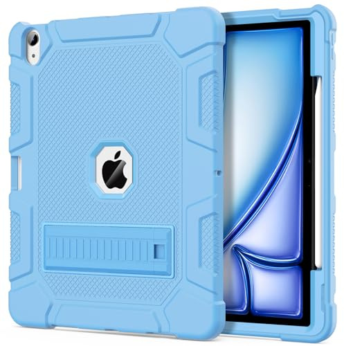 Azzsy Case for iPad Air 13 Inch (M4/M3/M2) 2026/2025/2024, [Built-in Pencil Holder] Heavy Duty Shockproof Rugged Protective Case for 13 inch iPad Air (2026/2025/2024 Version), Sky Blue