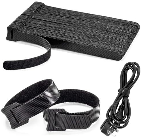 LAKJUOZ 50Pcs Negro Bridas Reutilizables Cables, Correas Multiusos, Ajustable Ataduras Con Nylon Gancho Y Lazo, Organizador Corbatas Para Hogar Y Oficina