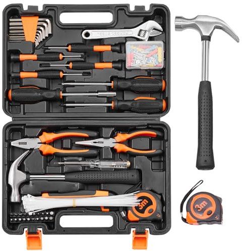 VEVOR Kit de Herramientas de Manuales para el Hogar General de 132 piezas con Estuche Portátil Herramientas de Acero para Mantenimiento del Hogar, Proyectos de Bricolaje y Reparación de Automóviles