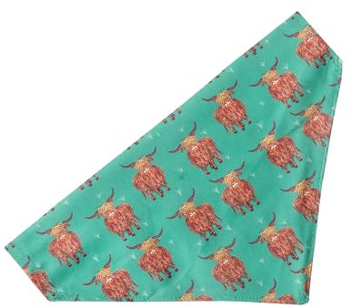 Eco Chic Recycled Dog Bandana 1PCS Washable Triangle Scarf for Pets Dogs and Cats (Highland Cow Teal)
