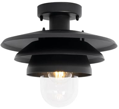 Qazqa - Design Design-Außen-Deckenleuchte I Deckenlampe I Lampe I Leuchte schwarz IP44 - Morty I Außenbeleuchtung - Stahl Rund - LED geeignet E27