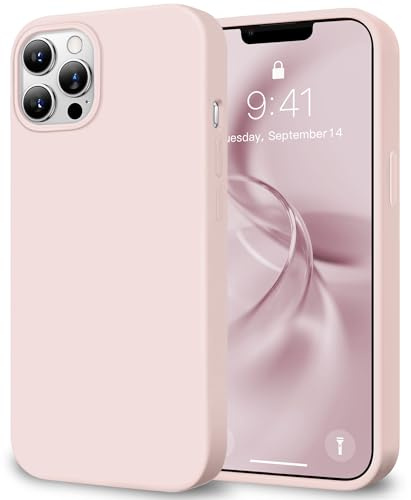 HOOMIL Hülle für iPhone 12/12 Pro, Flüssigsilikon, Seidig Weiche Haptik, Militärischer Stoßschutz, Stoßfeste Handyhülle mit Kratzfestem Mikrofaserfutter - Kreide-Rosa