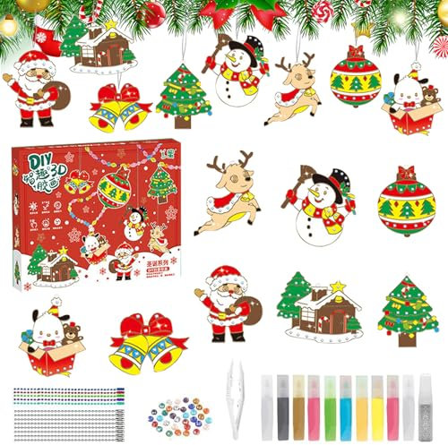 Forhome 14 Pièces Peinture De Cristal De Noël, Diy Crystal Pendant Creative Painting Kit d'Art Et De Bricolage De Peinture De Cristal De Noël Diy Crystal Paint Art Cadeaux d'Anniversaire Pour Enfants