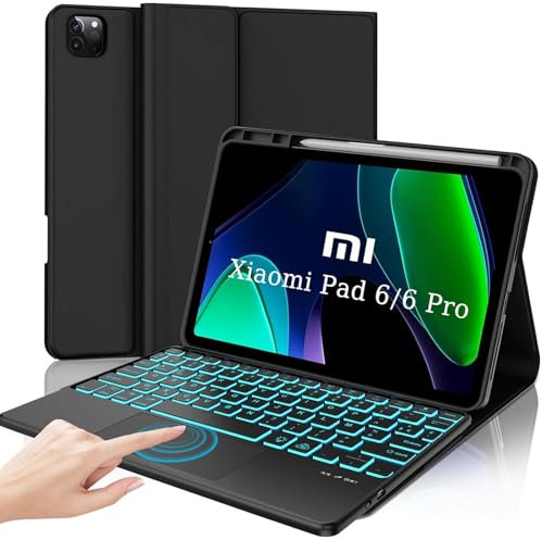 WAVATA Clavier pour Xiaomi Pad 6/6 Pro 2023 11, Étui Clavier pour Xiaomi Pad 6 2023 Clavier avec Pavé Tactile Rétroéclairé Magnétique AZERTY Français Amovible Clavier pour Xiaomi Pad 6/6 Pro, Noir