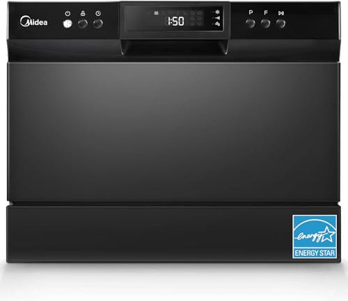 Midea MDC22P1ABB - Piano da tavolo, lavastoviglie portatile Energy Star, 6 impostazioni di posto e 8 programmi di lavaggio, velocità, cura del bambino, ECO& vetro, lavastoviglie per camera da letto,