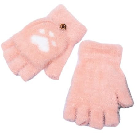 YGDYFDC Winterhandschuhe Cartoon Half Finger Flip Handschuhe Plüsch Kreative Nette Katze Klaue frauen Nerz Pelz Warme Handschuhe Wanderhandschuhe