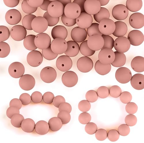 ASTARON 100 Stück 15 mm Silikonperlen zur Schlüsselanhängerherstellung, staubrosa runde Gummiperlen für Armbänder, Bastelarbeiten, Perlenstifte, Dekorationen, Schmuckherstellungszubehör