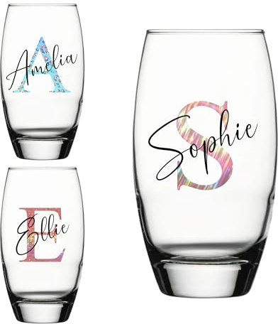 Personalised Glass Tumbler Initial and Name Custom Birthday Christmas Gifts for Her Him Girl Boy Women Men Bestie 18th 21st 30th 40th 50th 60th 70th 80th Party Present Secret Santa Idea