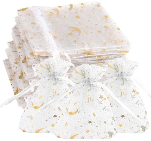 KEAHND 50 Pcs Bolsas Pequeñas De Organza,Bolsa De Organza Con Cordón,Bolsitas Para Regalos,Bolsas De Regalo Pequeñas,Blanco