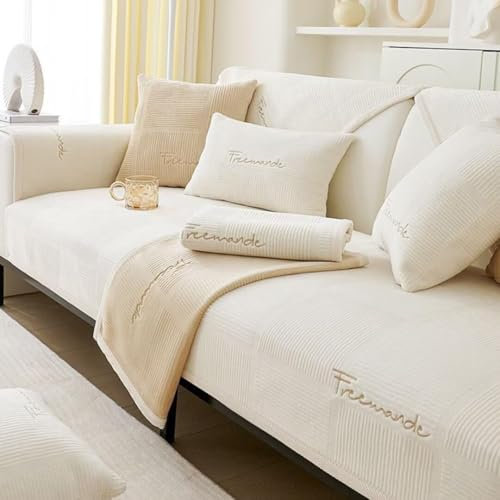 Bettschlange Couch Überzug, Sofa Überzug 1 2 3 4 Sitzer, Sofaschoner rutschfest, L Form Sofaüberwurf, Sofadecken für Sitzfläche, Universelle Sofadecke Überwurf, Sofabezug Ecksofa,Weiß,110x240cm