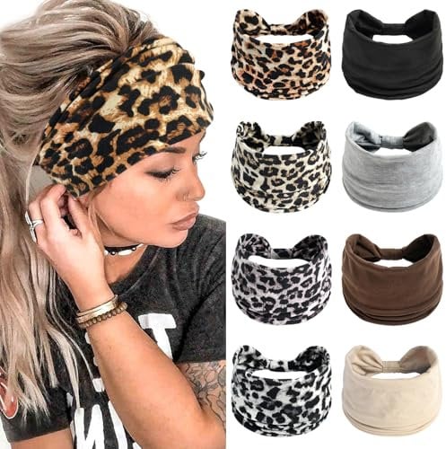 JSTHHTT Lot de 8 bandeaux larges pour femme, doux et élastiques, accessoires de cheveux adultes