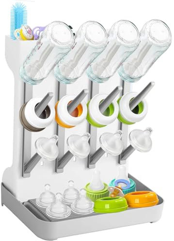 Babyflaschen Trockenständer mit Abtropfschale, BPA Frei Babyflaschenhalter, Platzsparender Flaschentrockner Ständer, Abtropfgestell Babyflaschen zum Trocknen von Babyflaschensaugern,Bechern, Zubehör