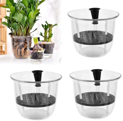 Selbstbewässernder Blumentopf, transparent, selbstbewässernder Übertopf mit Reservoir, Kunststoff-Pflanzgefäß für Zimmerpflanzen, afrikanische Veilchen, Blumen, 3 Stück
