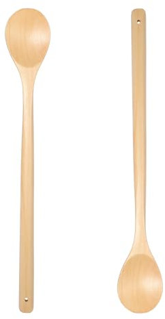 2 Pcs Wooden Spoons, 13in(33cm) Washable Wood Spoons for Cooking Long Hangable Wooden Ladle for Soup Large Wood Spoon for Stirring Flipping Serving Scraping