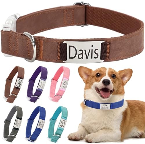 Hundehalsband mit Namen Telefonnummer - Halsband Hund Personalisiert, Bequeme, Einzigartige Halsbänder, Geeignet für Kleine, Mittelgroße und Große Hunde und Katzen(S,Braun)