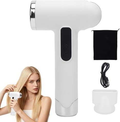 Secador de pelo inalámbrico profesional 100000RPM 15000mAh USB recargable de viaje secador de pelo con boquilla para el hogar salón dormitorio viajes al aire libre camping playas (White)