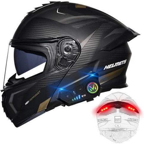 BYGMWEP Casque Moto Modulable Bluetooth avec Feu Arrière, Casque Moto Homologué ECE, Flip Up Casque Adulte Moto avec Double Visière, Microphone à Haut-Parleur intégré, pour Homme Femme