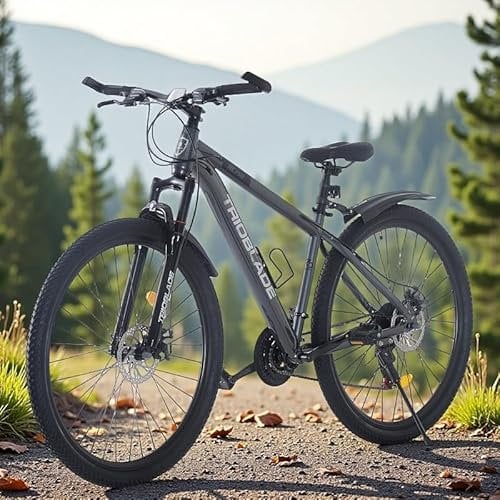 BSTSEL 24/26/27.5/29 Inch Mountain Bike Aluminum Frame with Front Suspension Fork Mountain Bicycle 21 Speeds with Dual Disc-Brake Suitable for Over 18 Years (27.5 Inch Grey)