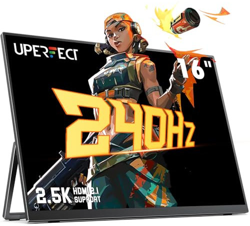 UPERFECT 16 2.5K 240Hz Écrans Portable avec Béquille 2560x1600 QHD 100% DCI-P3 400 Nits 240HZ Gaming Monitor 1ms MPRT Adaptive Sync, HDR, Anti-Flicker/Glare, Low Blue Light, VESA Mount, HDMI 2.1