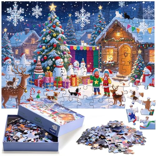 COOLDELE Weihnachts-Puzzle,100-teiliges Papierpuzzle mit Schneemann-Motiv für Kinder im Alter von 3, 4, 5, 6, 7 und 8 Jahren, lustiges Kinder und Senioren