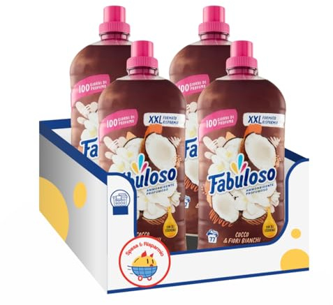 Ammorbidente Profumato Cocco e Fiori Bianchi XXL – 77 Lavaggi – 1700 ml kit con Spugna Brandizzata SPESA & RISPARMIO Inclusa – Variazioni 4/8/12 Pezzi (4)