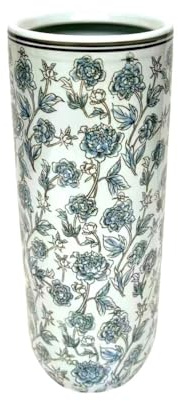 AcaciaHome Stylish Floral Ceramic Umbrella Stand with Glazed Vintage Finish – 18 Tall Decorative Round Holder for Umbrellas, Canes, or Vase Use in Entryway or Living Room (Multicoloured)