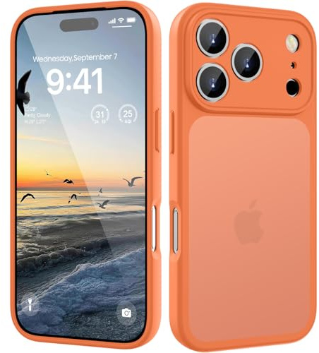 HGH für iPhone 17 Pro Hülle, Vollständiger Kameraschutz Stoßfest Kratzfest Anti-Fingerabdruck Transluzente Rückseite Matt Handyhülle für iPhone 17 Pro Case 6,3 Zoll, Orange