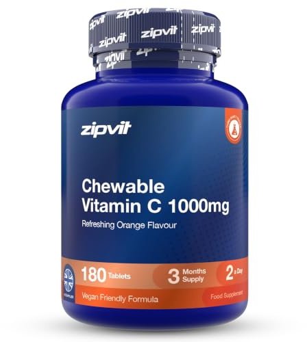 Zipvit Vitamin C Chewable Tablets 1000mg - 180 Tablets - Vegan | Supports Energy & Immunity - High Absorption - Refreshing Orange Flavour - 3 Months Supply