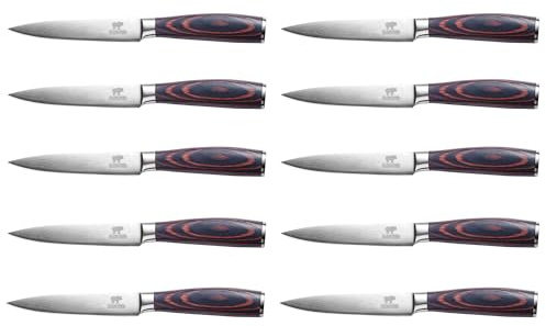 BEEFSTONE – Set de 10 couteaux à steak, couteaux de chef professionnels, manche ergonomique en bois, lame lisse, ensemble de couteaux de cuisine pour steak