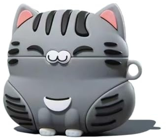 GULVQYF Schutzhülle für Airpods 4 (2024), niedliches Cartoon-3D-Katzen-Design, Kawaii-Silikon-Kopfhörer-Schutzhülle für Airpod 4. Generation, für Mädchen und Jungen, Grau