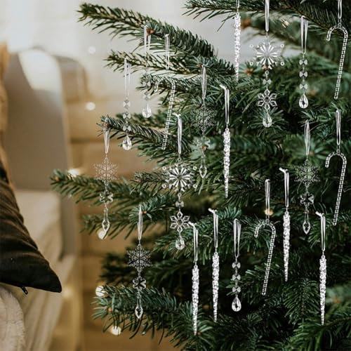 LatoYard Weihnachtsbaumschmuck aus Acryl: Schneeflocke, Eiszapfen und Süßigkeiten, für Ferienhaus und Fenster, mehrfarbig, 20 Stück