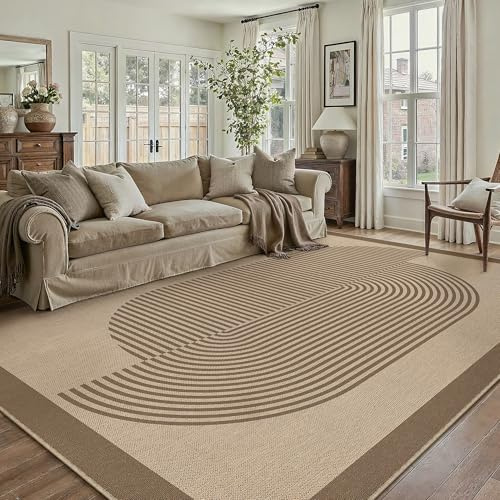 PureCozy Outdoor Teppich Wohnzimmer 160x230cm Outdoorteppich Wetterfest Balkon Beige Teppiche Jute Optik Waschbarer rutschfest Groß Carpet Terrassen Garten Esszimmer BüRo Indoor Rug