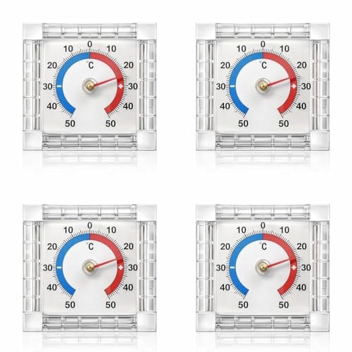 Außenthermometer 4er Set, Thermometer Aussen Selbstklebend, Aussenthermometer Wetterfest Für Fenster Und Wandmontage, Analoge Temperaturanzeige Innen Und Außen, Robustes ABS