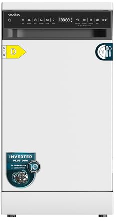 Cecotec Lavavajillas 45 cm Libre Instalación Bolero Aguazero 4360. 11 Cubiertos, 9 Programas, Motor Inverter Plus Duo, Panel Táctil, Funciones Super Dry, Save+, AutoClean, Delay Start, Blanco