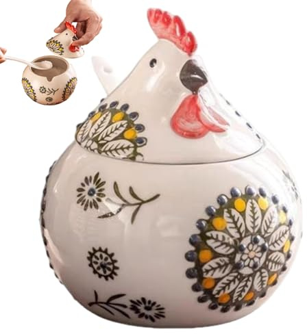 Salero con tapa, recipiente para azúcar y sal en forma de gallina, tarro decorativo de cerámica de pollo para encimera de cocina, tarro de galletas de pollo para especias y café, sótano con tapa.