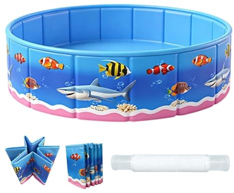 Generisch Piscina infantil con temática marina, piscina plegable sin inflar con diseño de dibujos animados, diversión de verano para perros al aire libre