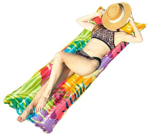 Dayysiuy Aufblasbare Pool-Liege | 177 x 62 cm, Blattmuster, mit ergonomischer Stütze | Aufblasbarer Lounge-Sessel für Erwachsene - Für See, Sonnenbaden, Garten, Fluss, Meer, Urlaub sowie Party