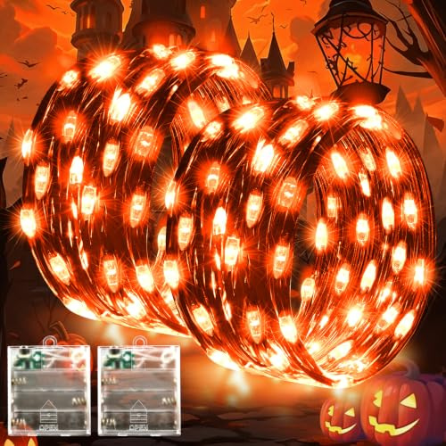 Lincentra 2 Pack 5M 50LED Orange Halloween Fairy Lights with Timer | Battery Operated, IP65 Waterproof, For Autumn Party Decorations, Home, Halloween & Garden Indoor Outdoor Bedroom Decor