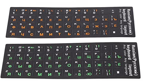 2Pcs Russian Keyboard Stickers, Water Proof PVC Cyrillic Alphabet Laptop Cover Dust Proof Language Decal Keyboard Skin Protector for 10-17 In PC, Desktop (1 Green 1 Orange)